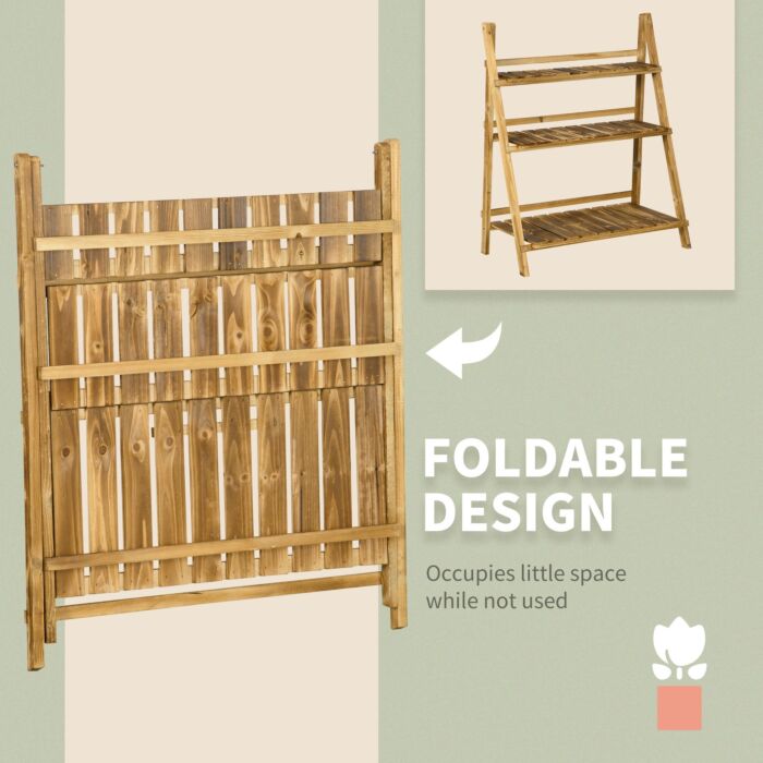 Outsunny Wooden Folding Flower Pot Stand 3 Tier Garden Planter Display Ladder Gardener Storage Shelves Rack Herb Holder (80l X 37w X 93h (cm))