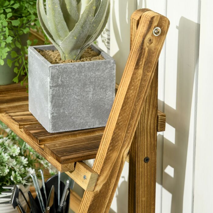 Outsunny Wooden Folding Flower Pot Stand 3 Tier Garden Planter Display Ladder Gardener Storage Shelves Rack Herb Holder (80l X 37w X 93h (cm))