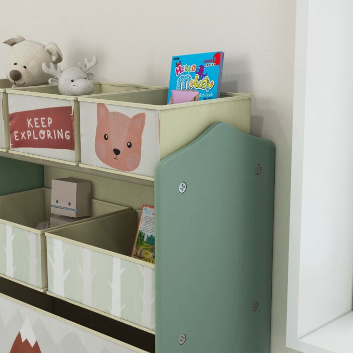 Zonekiz Kids Storage Units With 6 Fabric Bins, Childrens Toy Storage Organiser, 63 X 30 X 66cm, Green