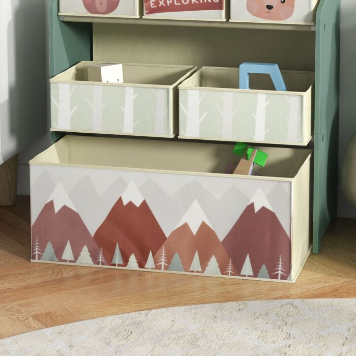 Zonekiz Kids Storage Units With 6 Fabric Bins, Childrens Toy Storage Organiser, 63 X 30 X 66cm, Green