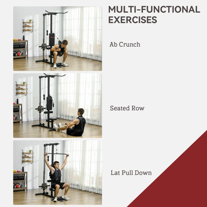 Sportnow Pull Up Station With Adjustable Seat, Power Tower For Chin Up And Lat Pulldown Exercises, Multi-function Fitness Equipment With Flip-up Footplate, For Home Gym, Black