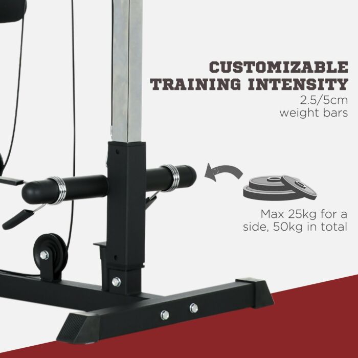 Sportnow Pull Up Station With Adjustable Seat, Power Tower For Chin Up And Lat Pulldown Exercises, Multi-function Fitness Equipment With Flip-up Footplate, For Home Gym, Black