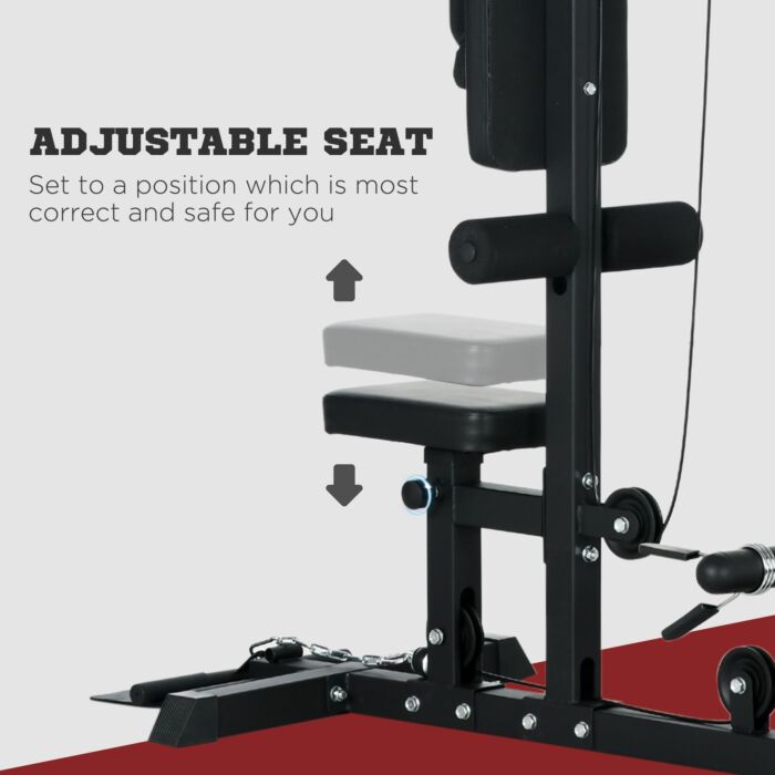 Sportnow Pull Up Station With Adjustable Seat, Power Tower For Chin Up And Lat Pulldown Exercises, Multi-function Fitness Equipment With Flip-up Footplate, For Home Gym, Black