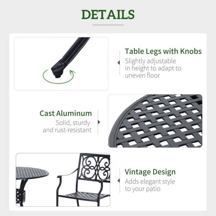 Outsunny 85cm Round Garden Table With Umbrella Hole, Aluminium Grid Motif Outdoor Dining Table For Garden Patio, Black