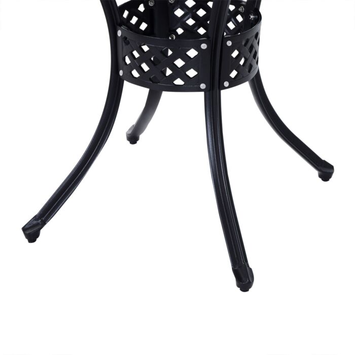 Outsunny 85cm Round Garden Table With Umbrella Hole, Aluminium Grid Motif Outdoor Dining Table For Garden Patio, Black