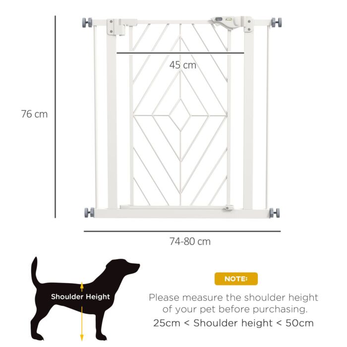 Pawhut Pressure Fit Stair Gate, Dog Gate, With Auto Closing Door, Double Locking, Easy Installation, Openings 74-80cm - White