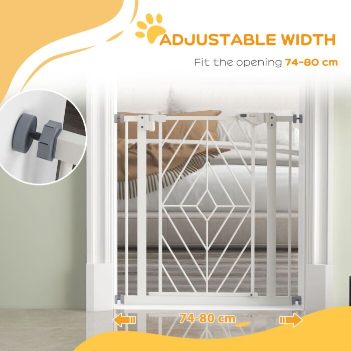Pawhut Pressure Fit Stair Gate, Dog Gate, With Auto Closing Door, Double Locking, Easy Installation, Openings 74-80cm - White