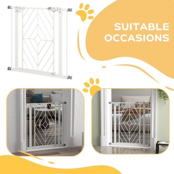 Pawhut Pressure Fit Stair Gate, Dog Gate, With Auto Closing Door, Double Locking, Easy Installation, Openings 74-80cm - White