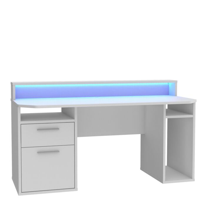 Tezaur Gaming Desk With Blue Led In White