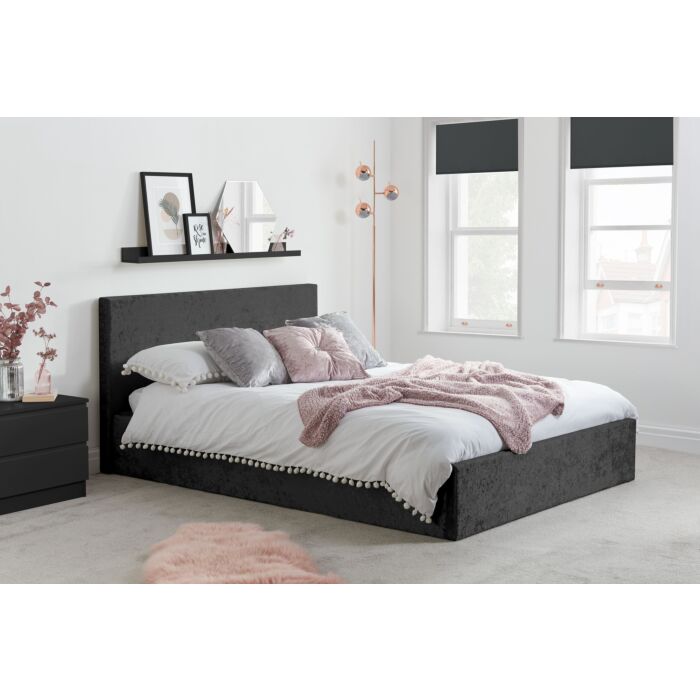 Berlin King Ottoman Bed Black Crushed Velvet
