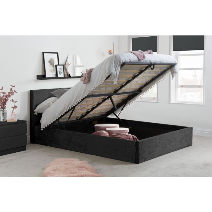 Berlin King Ottoman Bed Black Crushed Velvet