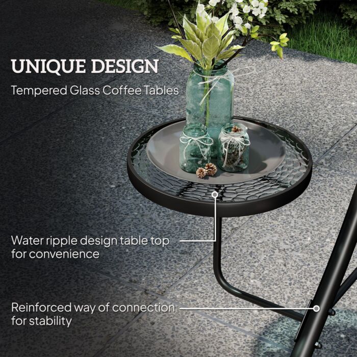Outsunny 3 Seater Garden Swing Chair With Adjustable Canopy, Cushion And Coffee Tables For Outdoor Dark Grey