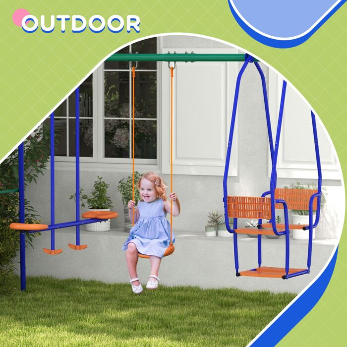 Outsunny 3 In 1 Metal Kids Swing Set With Swing Glider Rocking Chair Orange