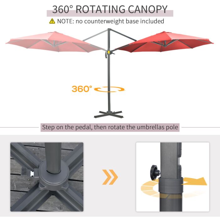 Outsunny 3 X 3(m) Cantilever Parasol With Cross Base Crank Handle - Wine Red