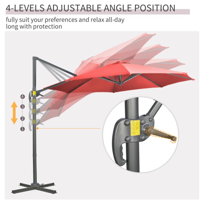 Outsunny 3 X 3(m) Cantilever Parasol With Cross Base Crank Handle - Wine Red