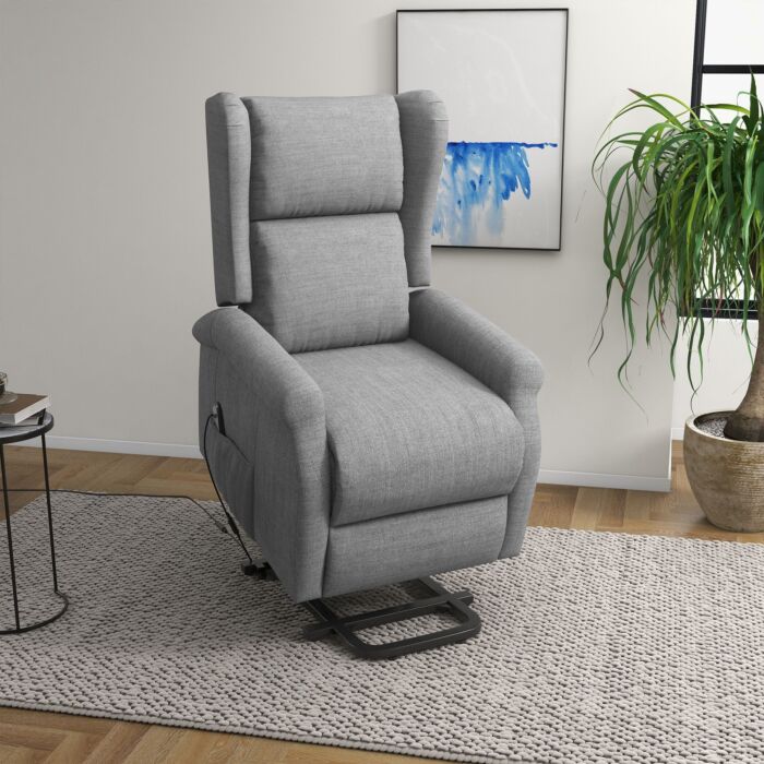 Homcom Power Lift Chair With Remote Control, Fabric Electric Recliner Chair, Grey