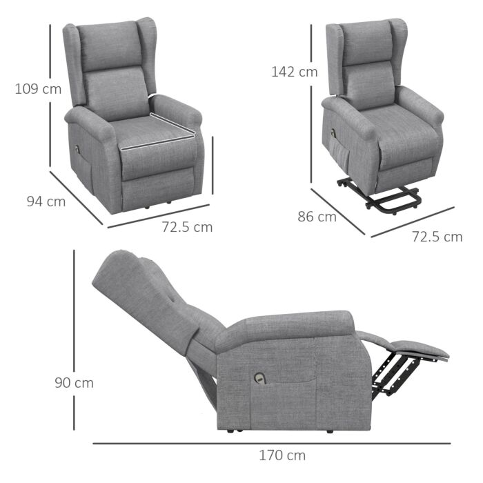 Homcom Power Lift Chair With Remote Control, Fabric Electric Recliner Chair, Grey