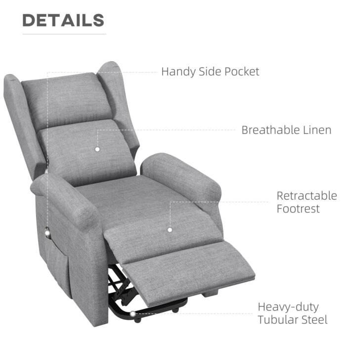 Homcom Power Lift Chair With Remote Control, Fabric Electric Recliner Chair, Grey