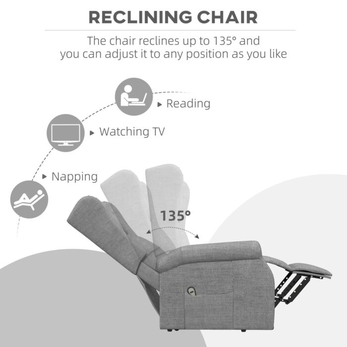 Homcom Power Lift Chair With Remote Control, Fabric Electric Recliner Chair, Grey
