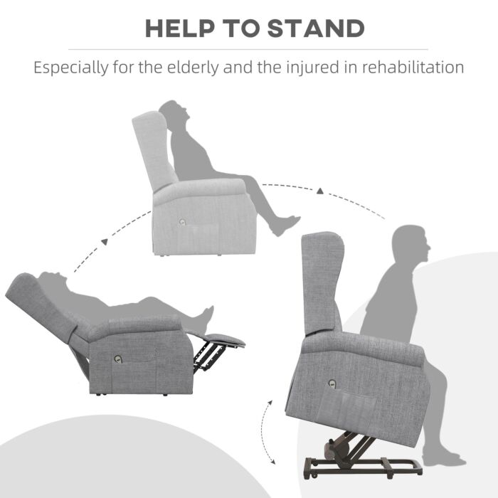 Homcom Power Lift Chair With Remote Control, Fabric Electric Recliner Chair, Grey
