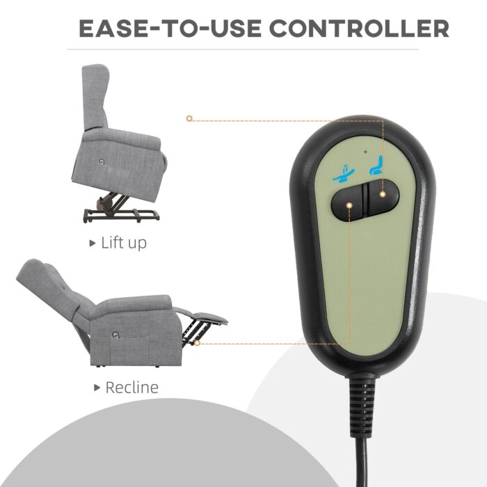 Homcom Power Lift Chair With Remote Control, Fabric Electric Recliner Chair, Grey