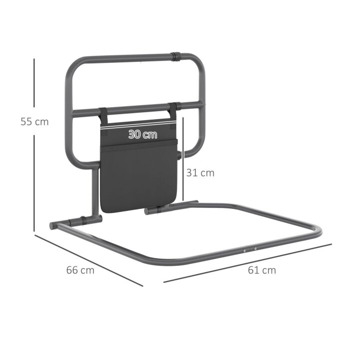 Homcom Folding Bed Rail, Bed Assist Rail With Storage Pocket Easy To Install, Maximumload 135kg, Black