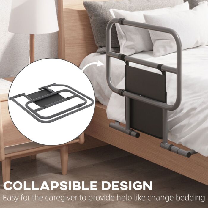 Homcom Folding Bed Rail, Bed Assist Rail With Storage Pocket Easy To Install, Maximumload 135kg, Black