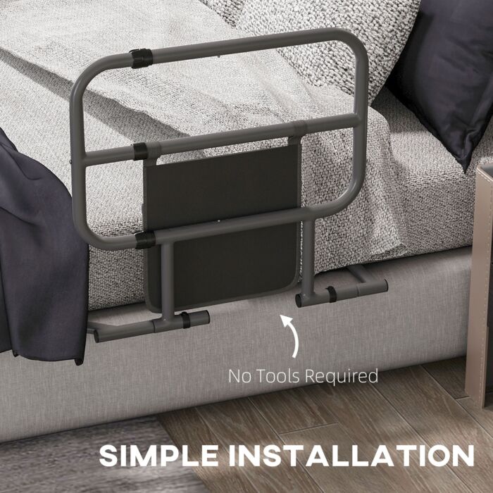 Homcom Folding Bed Rail, Bed Assist Rail With Storage Pocket Easy To Install, Maximumload 135kg, Black