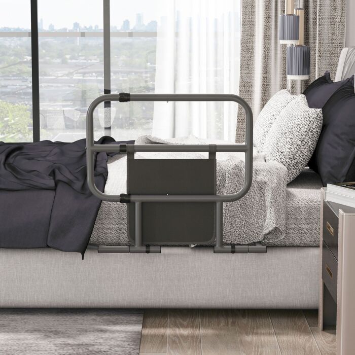Homcom Folding Bed Rail, Bed Assist Rail With Storage Pocket Easy To Install, Maximumload 135kg, Black