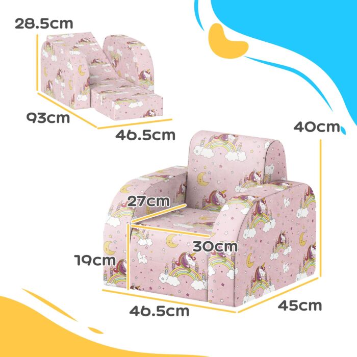 Aiyaplay Foldable Toddler Chair Soft Snuggle Sponge Filled For Bedroom Playroom, Aged 18 Months To 3 Years - Pink