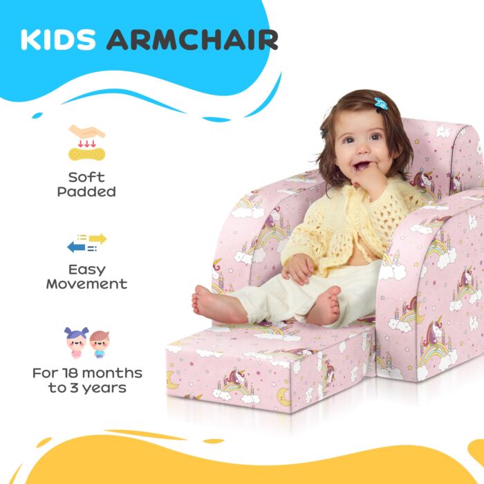 Aiyaplay Foldable Toddler Chair Soft Snuggle Sponge Filled For Bedroom Playroom, Aged 18 Months To 3 Years - Pink