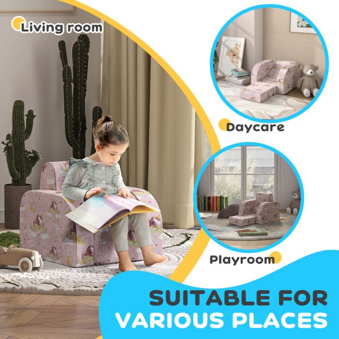 Aiyaplay Foldable Toddler Chair Soft Snuggle Sponge Filled For Bedroom Playroom, Aged 18 Months To 3 Years - Pink