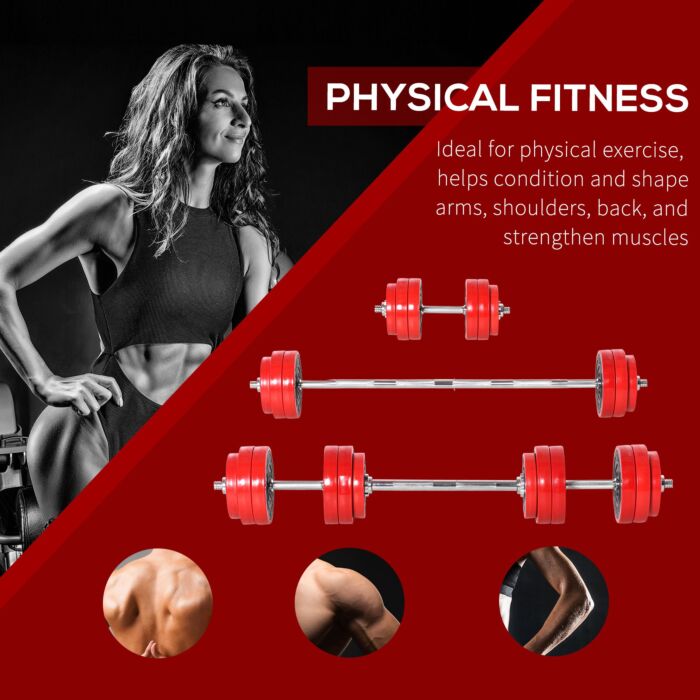 Homcom 30kgs Two-in-one Dumbbell & Barbell Adjustable Set Strength Muscle Exercise Fitness Plate Bar Clamp Rod Home Gym Sports Area