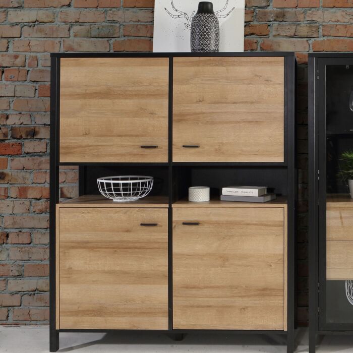 High Rock Storage Cabinet In Matt Black/riviera Oak