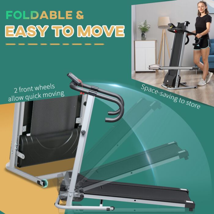 Homcom 10km/h Unisex Electric Treadmill, Folding Indoor Cardio Treadmill, 1.25hp Motorised Running Jogging Walking Machine, W/ 3 Programs, Lcd Monitor