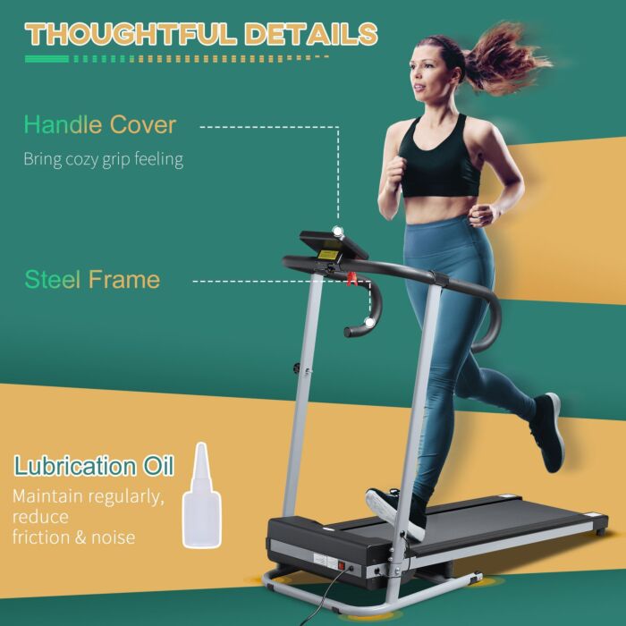 Homcom 10km/h Unisex Electric Treadmill, Folding Indoor Cardio Treadmill, 1.25hp Motorised Running Jogging Walking Machine, W/ 3 Programs, Lcd Monitor