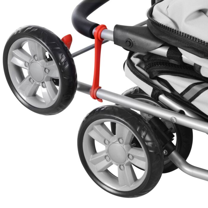 Pawhut Dog Pram Pet Stroller Dog Pushchair Foldable Travel Carriage With Wheels Zipper Entry Cup Holder Storage Basket Grey