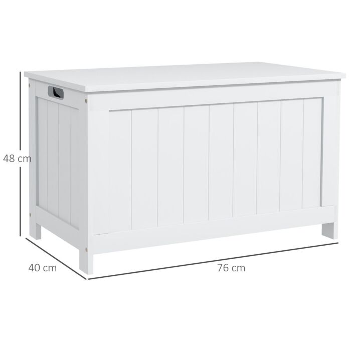 Homcom Storage Chest, Modern Storage Trunk With 2 Safety Hinges And Cut-out Handles, Wooden Toy Box, 76 X 40 X 48 Cm, White