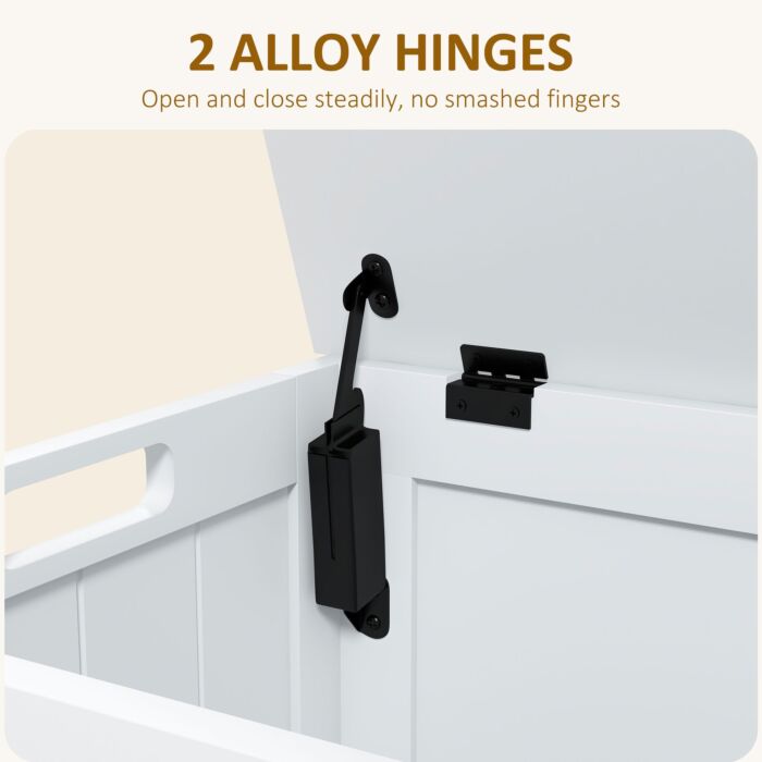 Homcom Storage Chest, Modern Storage Trunk With 2 Safety Hinges And Cut-out Handles, Wooden Toy Box, 76 X 40 X 48 Cm, White