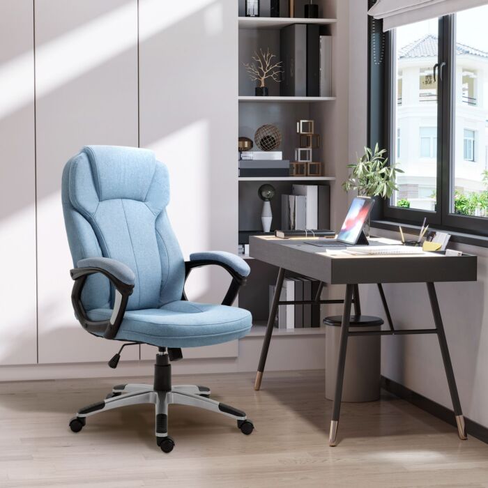 Vinsetto Linen Fabric Home Office Chair, Height Adjustable Computer Chair With Padded Armrests And Tilt Function, Blue