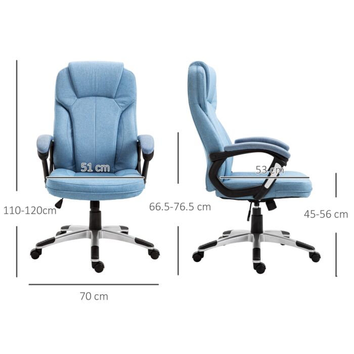 Vinsetto Linen Fabric Home Office Chair, Height Adjustable Computer Chair With Padded Armrests And Tilt Function, Blue