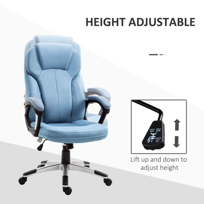 Vinsetto Linen Fabric Home Office Chair, Height Adjustable Computer Chair With Padded Armrests And Tilt Function, Blue