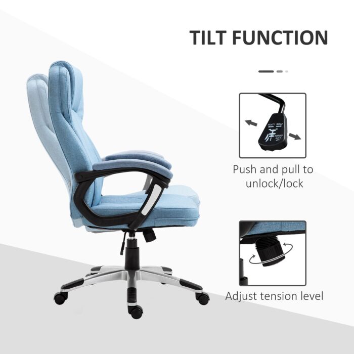 Vinsetto Linen Fabric Home Office Chair, Height Adjustable Computer Chair With Padded Armrests And Tilt Function, Blue