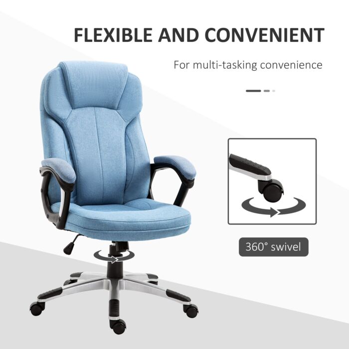 Vinsetto Linen Fabric Home Office Chair, Height Adjustable Computer Chair With Padded Armrests And Tilt Function, Blue