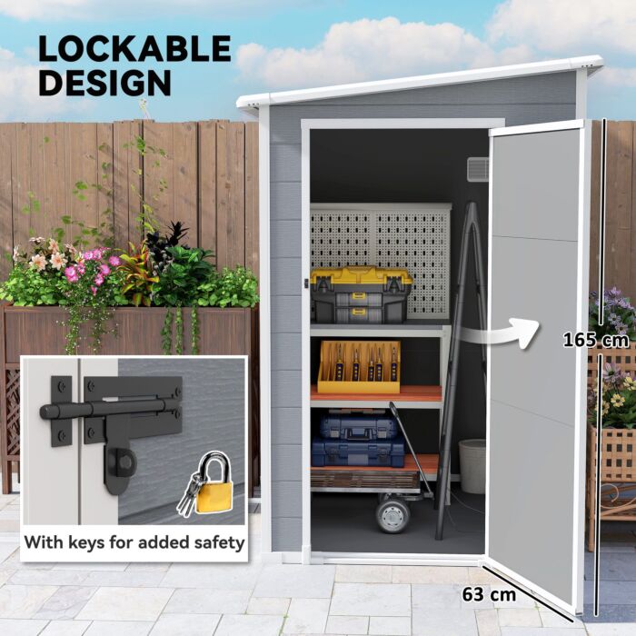 Outsunny 4'x5' Garden Storage Shed, Lean To Shed, Lockable Garden Shed With Window, Vent And Plastic Roof, Grey