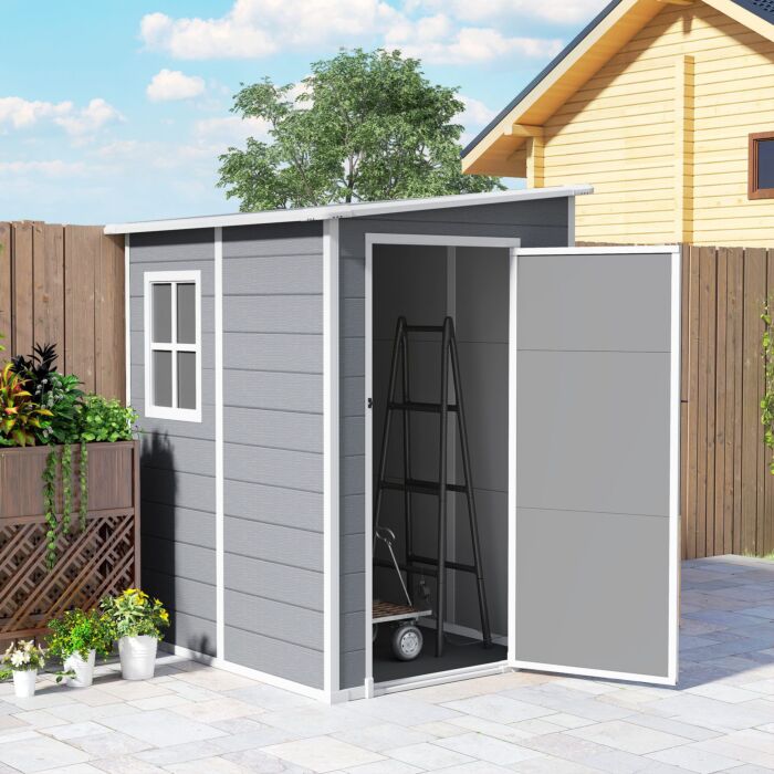 Outsunny 4'x5' Garden Storage Shed, Lean To Shed, Lockable Garden Shed With Window, Vent And Plastic Roof, Grey