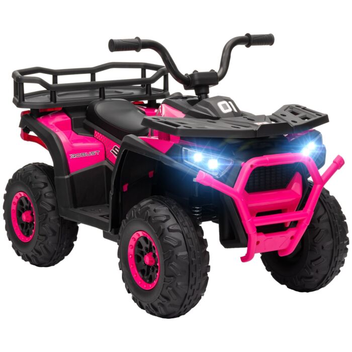 Aiyaplay 12v Kids Electric Ride On Atv, Battery Powered Quad Bike W/ Spring Suspension, Forward Backward, Storage Basket - Pink