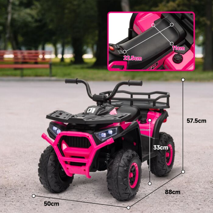 Aiyaplay 12v Kids Electric Ride On Atv, Battery Powered Quad Bike W/ Spring Suspension, Forward Backward, Storage Basket - Pink