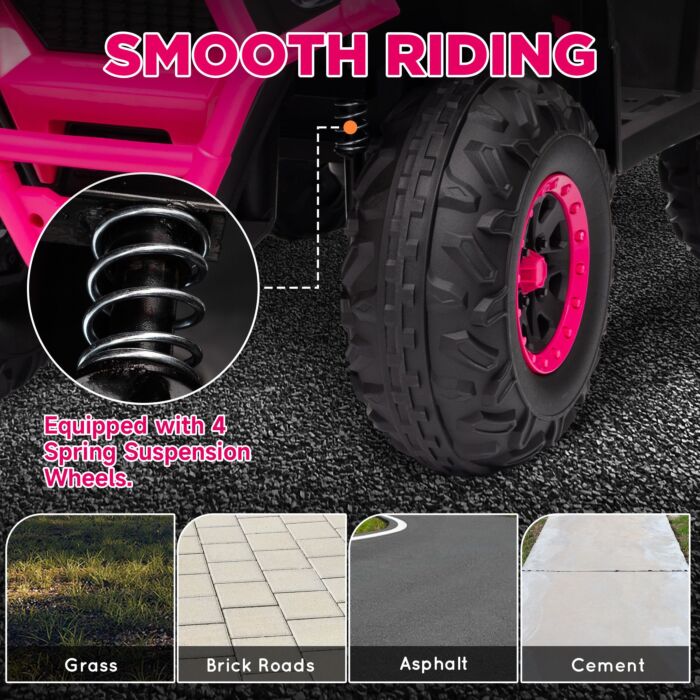 Aiyaplay 12v Kids Electric Ride On Atv, Battery Powered Quad Bike W/ Spring Suspension, Forward Backward, Storage Basket - Pink