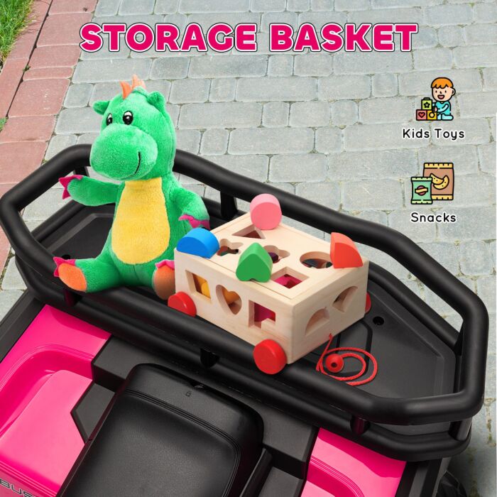 Aiyaplay 12v Kids Electric Ride On Atv, Battery Powered Quad Bike W/ Spring Suspension, Forward Backward, Storage Basket - Pink